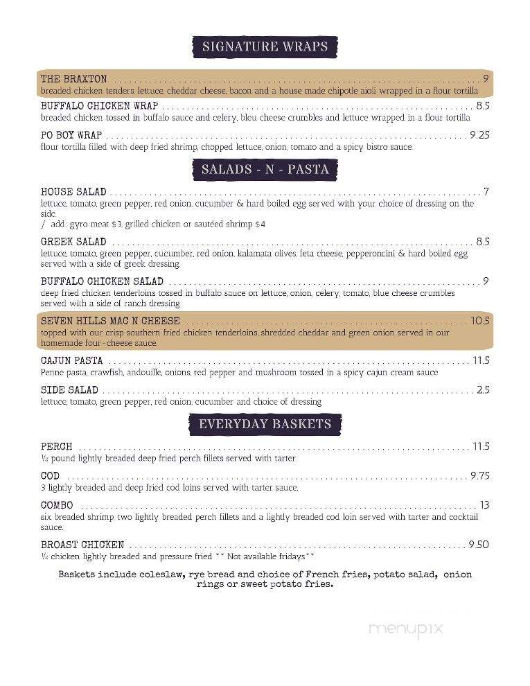Seven Hills Pub & Grille - Port Washington, WI menu_pic