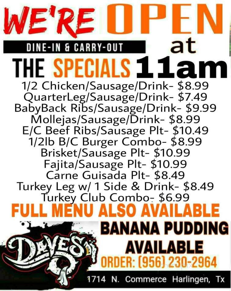 Dave's BBQ - Harlingen, TX menu_pic
