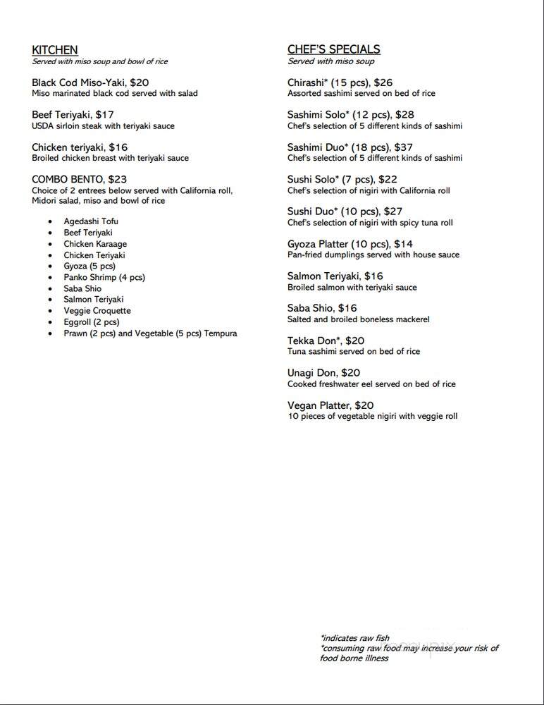 Midori Sushi and Teriyaki - Spokane, WA menu_pic