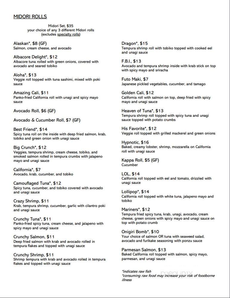 Midori Sushi and Teriyaki - Spokane, WA menu_pic