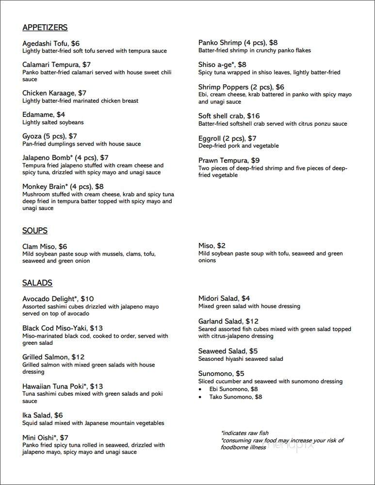 Midori Sushi and Teriyaki - Spokane, WA menu_pic