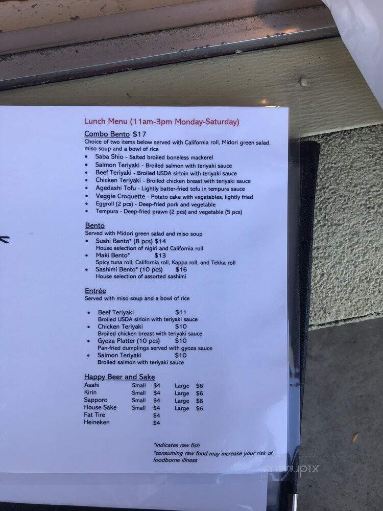 Midori Sushi and Teriyaki - Spokane, WA menu_pic