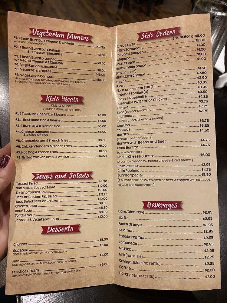 San Miguel - New Port Richey, FL menu_pic