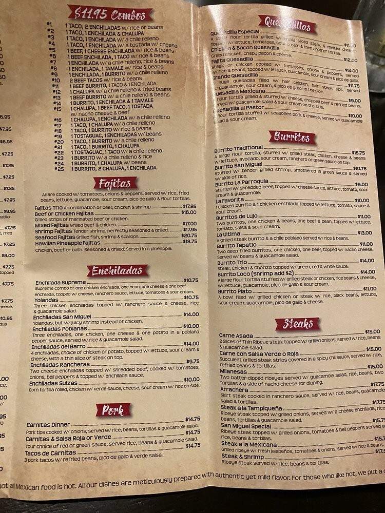 San Miguel - New Port Richey, FL menu_pic