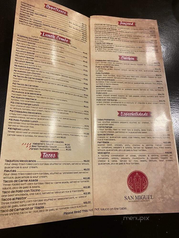 San Miguel - New Port Richey, FL menu_pic