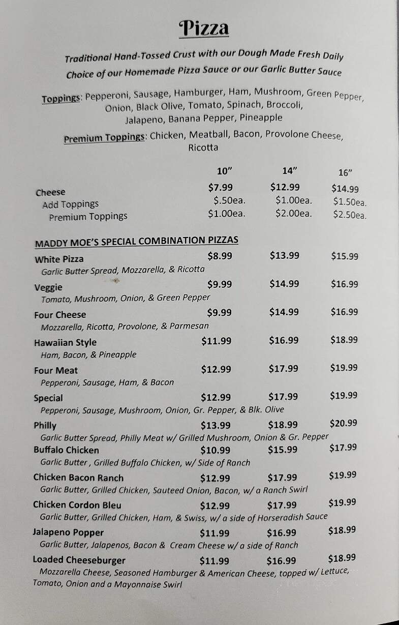 Maddy Moe's Pizza - Butler, TN menu_pic
