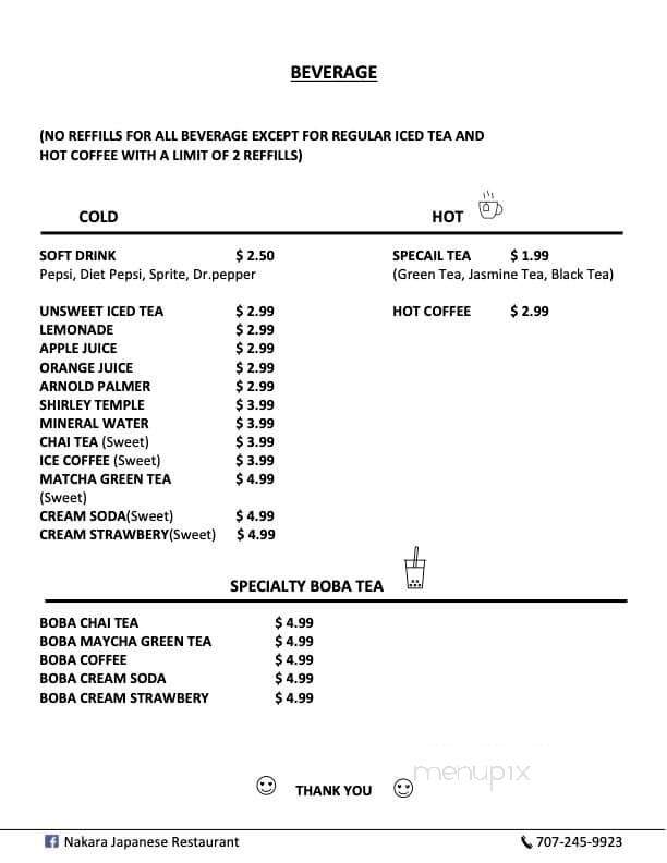 Nakara Japanese Restaurant - Lakeport, CA menu_pic