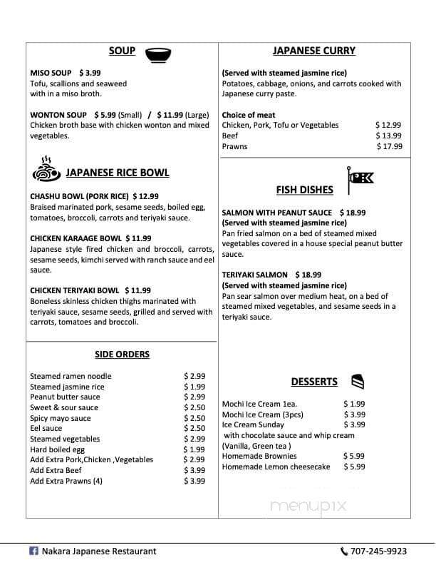 Nakara Japanese Restaurant - Lakeport, CA menu_pic