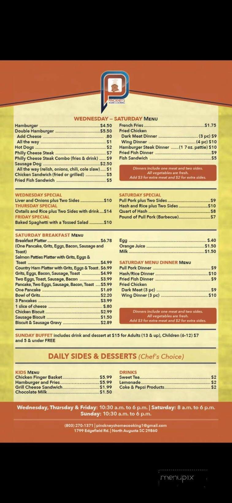 Pinckney's Home Cooking - North Augusta, SC menu_pic