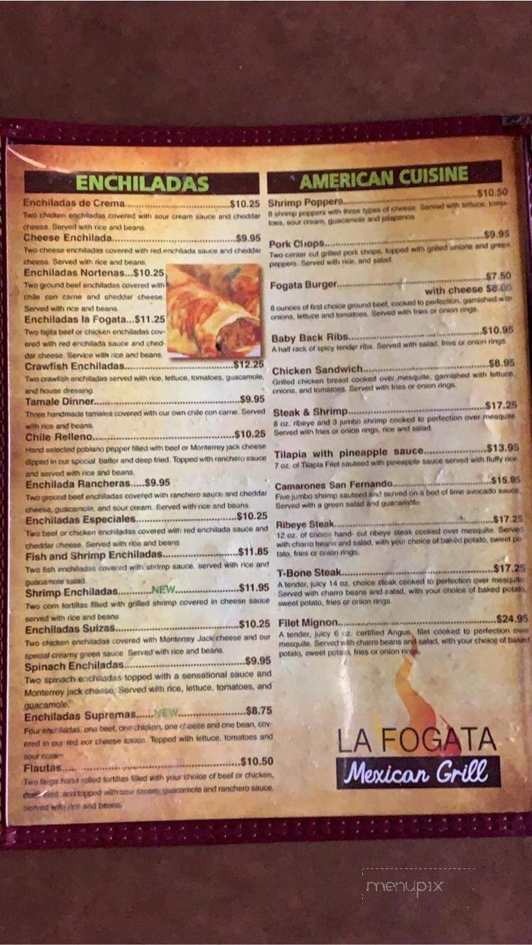 La Fogata Mexican Grill - Rayville, LA menu_pic