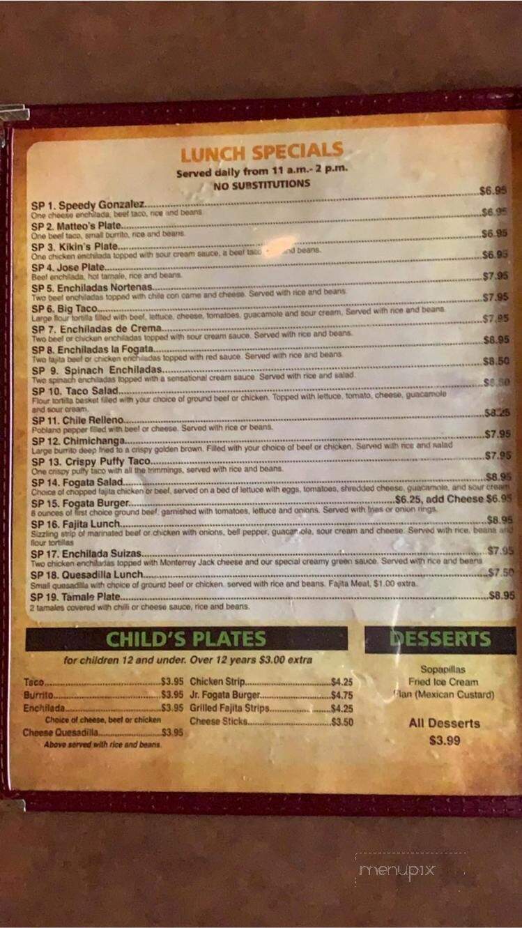 La Fogata Mexican Grill - Rayville, LA menu_pic