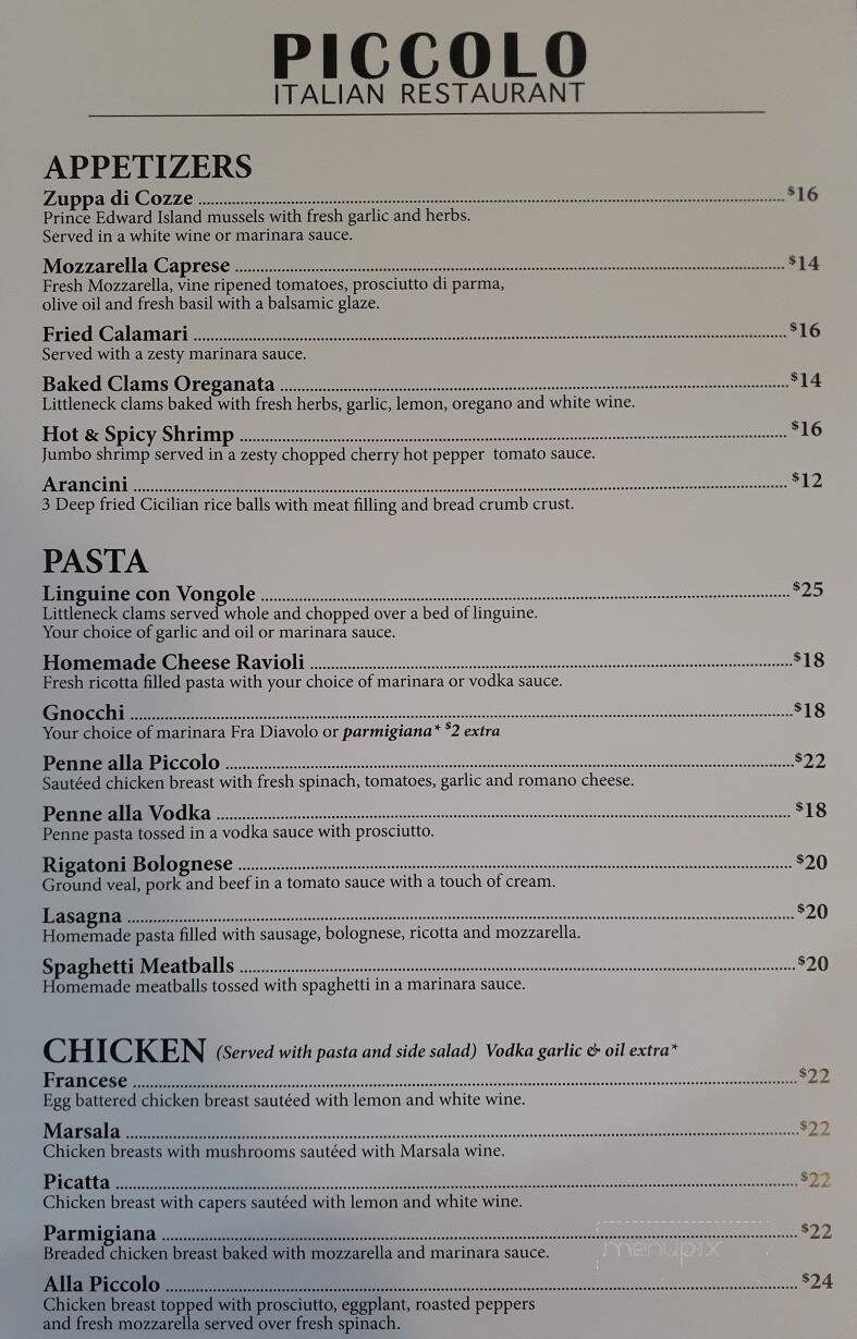 Piccolo Trattoria - Catskill, NY menu_pic