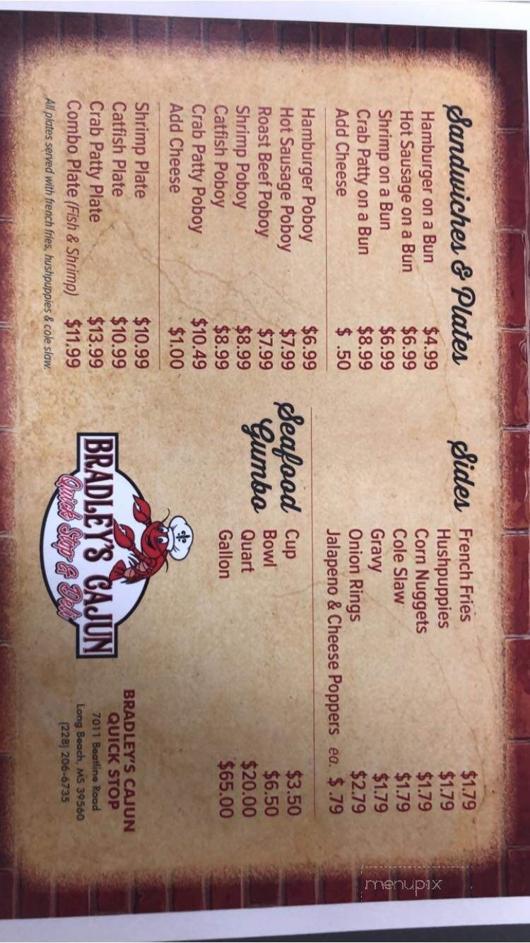 Bradley's Cajun Quick Stop & Deli - Long Beach, MS menu_pic