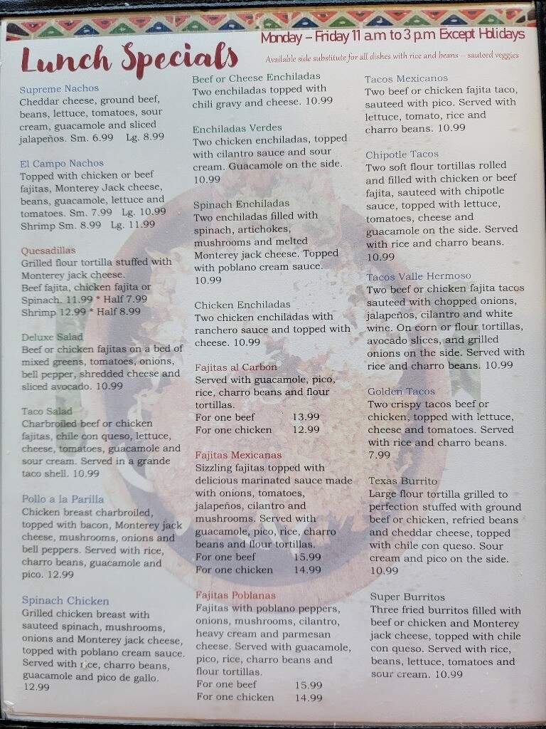 Alejandras Mexican Grill - La Grange, TX menu_pic