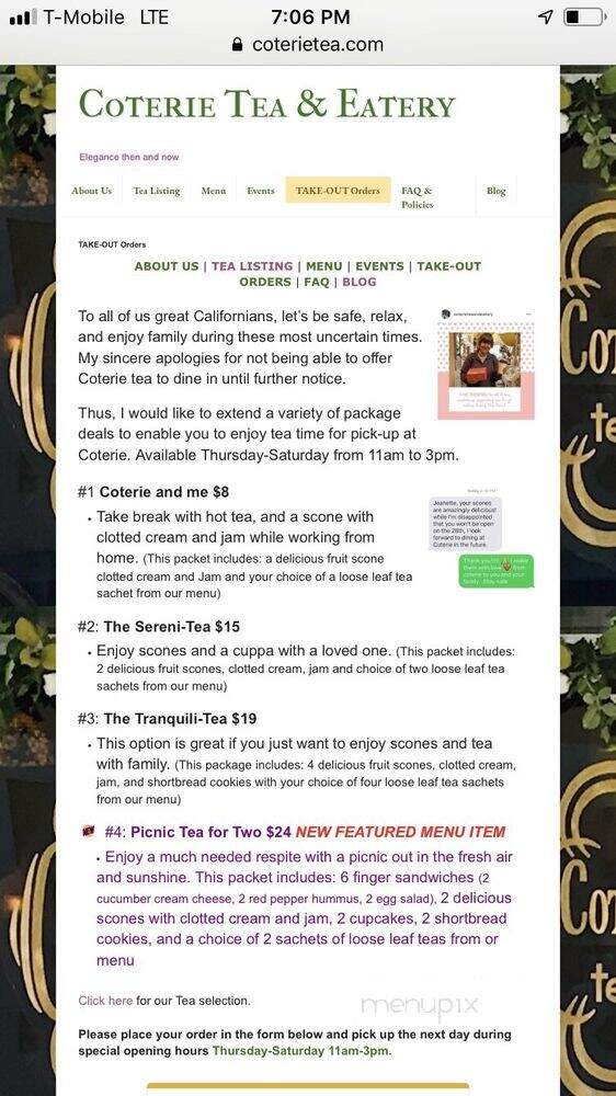 Coterie Tea & Eatery - Upland, CA menu_pic
