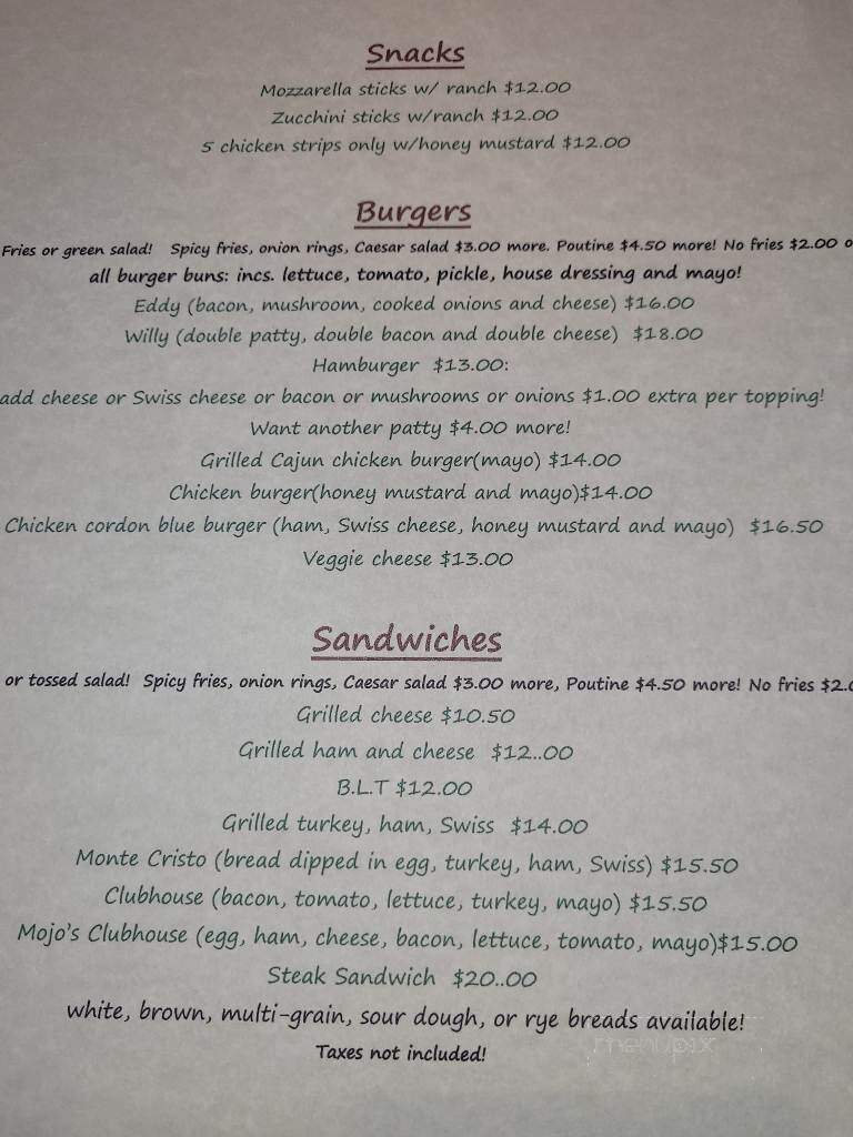 Mojo's Cafe - Williams Lake, BC menu_pic
