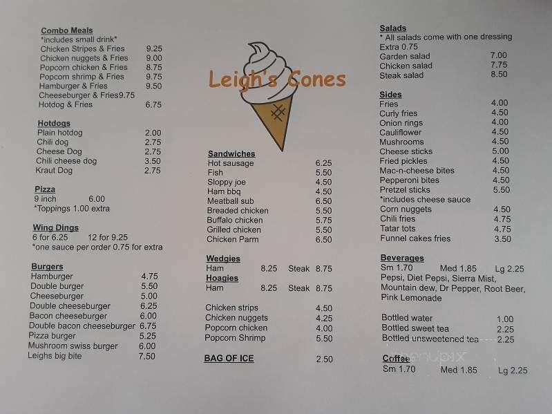 Leigh's Cones - Emlenton, PA menu_pic