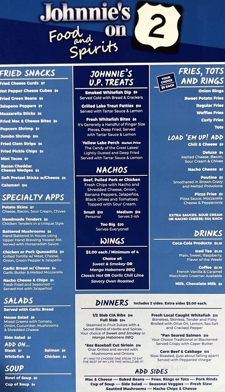 Johnnie's on 2 - St. Ignace, MI menu_pic