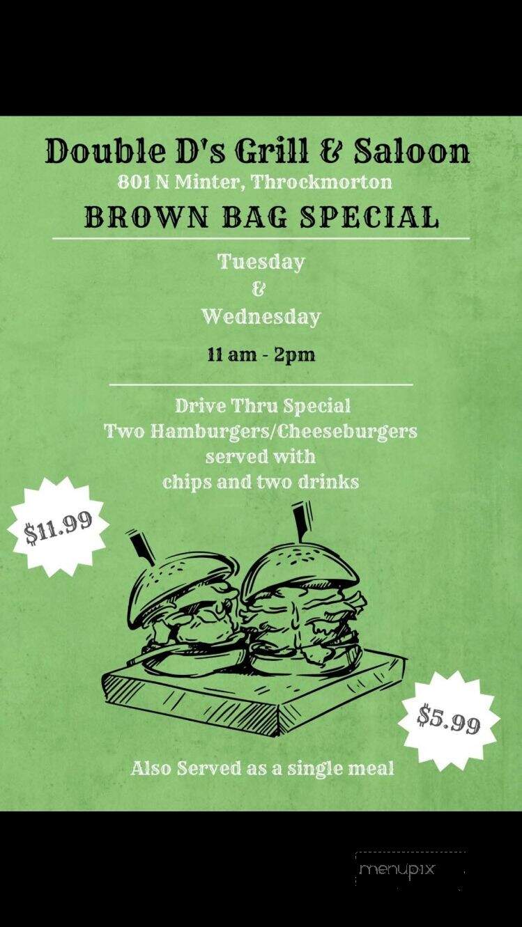 Double D's Grill and Saloon - Throckmorton, TX menu_pic