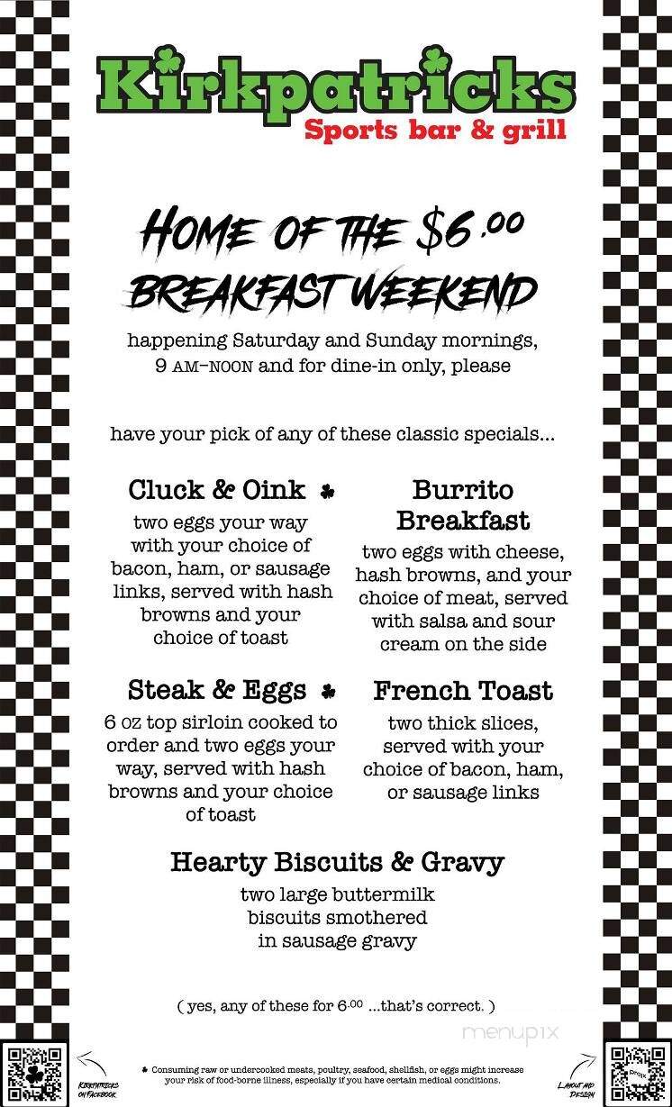 Kirkpatricks Sports Bar and Grill - Vancouver, WA menu_pic