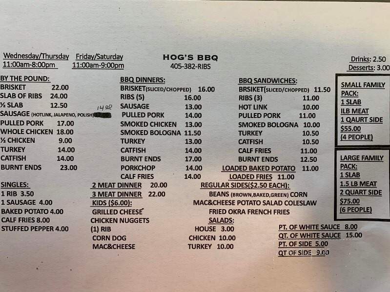Hogs BBQ - Seminole, OK menu_pic