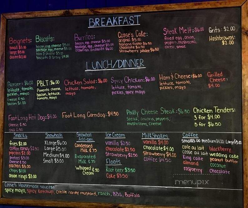 Cosse's Corner Shack - Milton, FL menu_pic