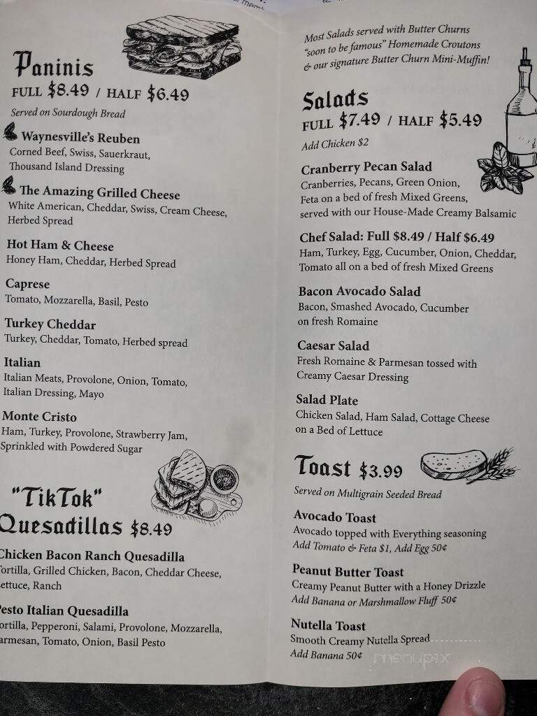 Online Menu of Butter Churn Cafe, Waynesville, OH