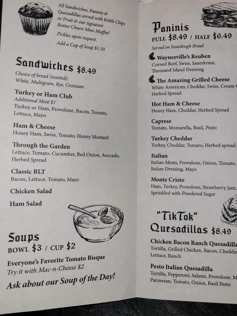 Online Menu of Butter Churn Cafe, Waynesville, OH
