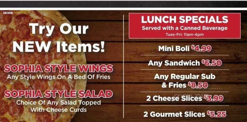 Sophia's Pizzeria - New Cumberland, PA menu_pic