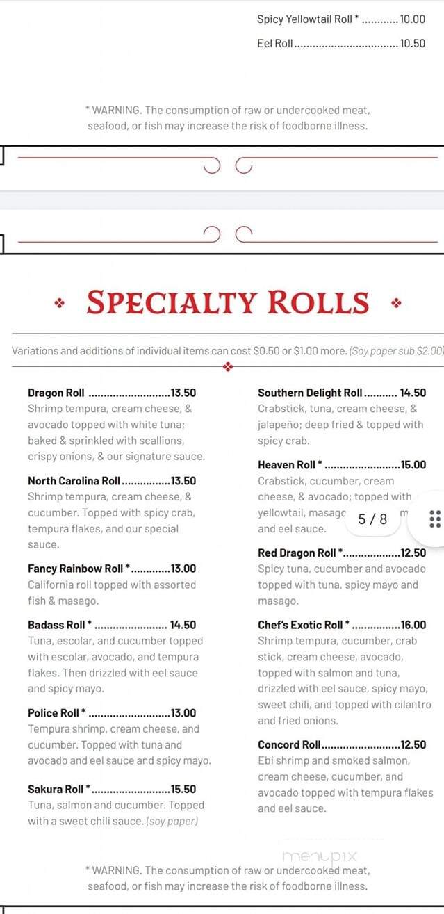 Tokyo Hanoi Fusion - Concord, NC menu_pic