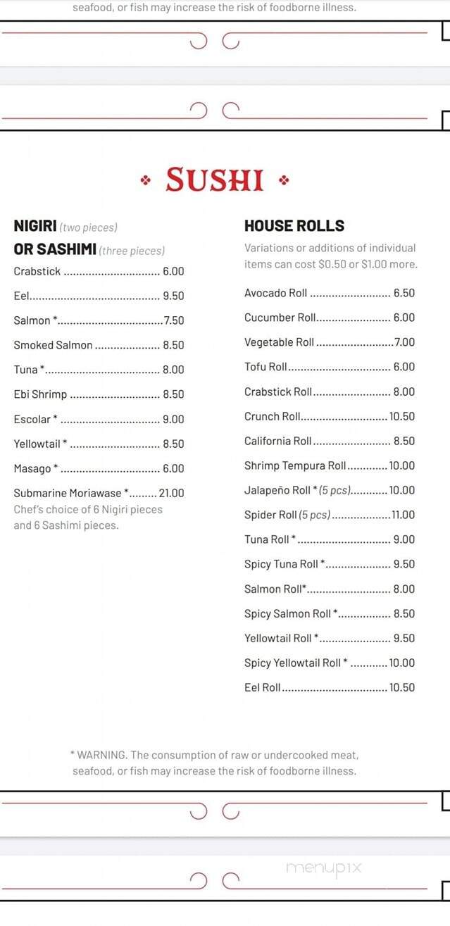 Tokyo Hanoi Fusion - Concord, NC menu_pic