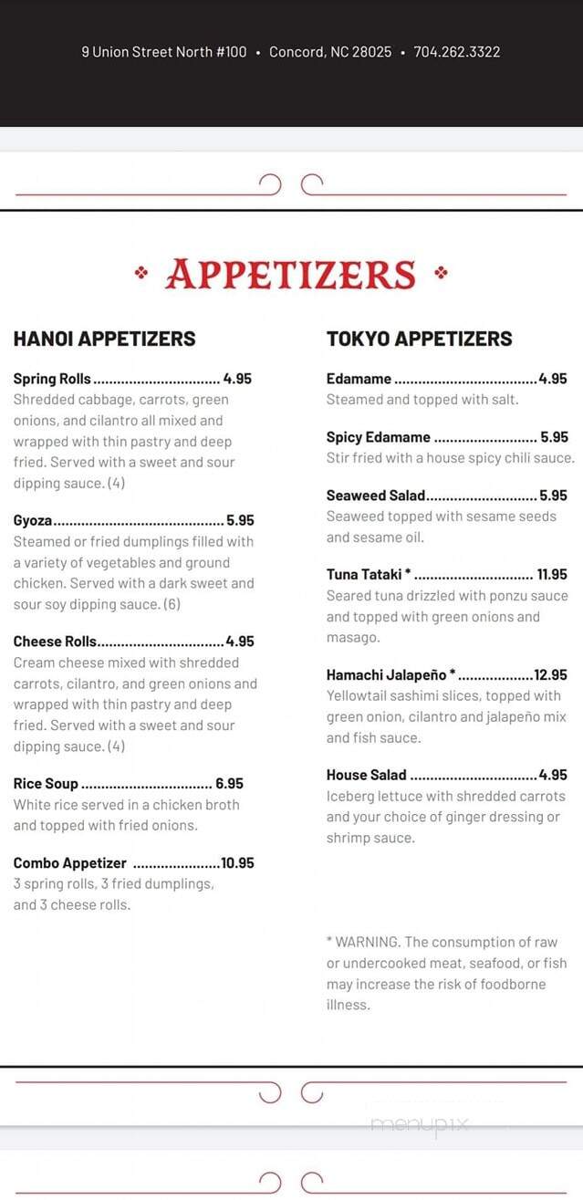 Tokyo Hanoi Fusion - Concord, NC menu_pic