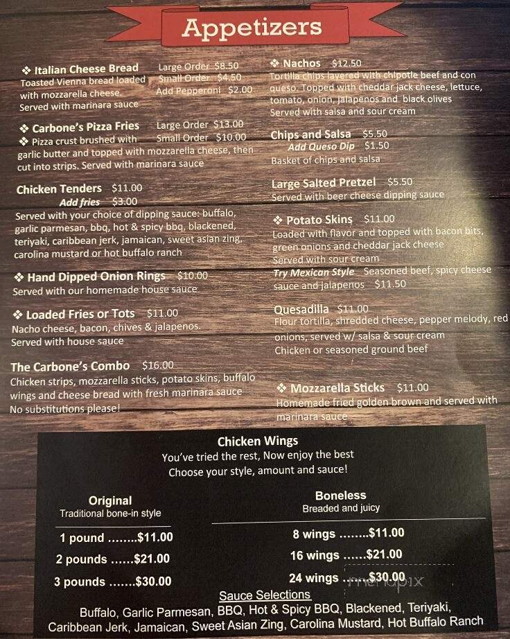 Carbones Pizza and Sports Bar - Rochester, MN menu_pic