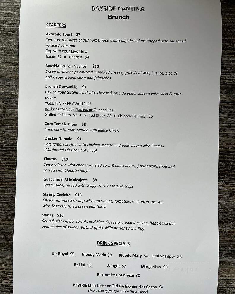 Bayside Cantina - Baltimore, MD menu_pic