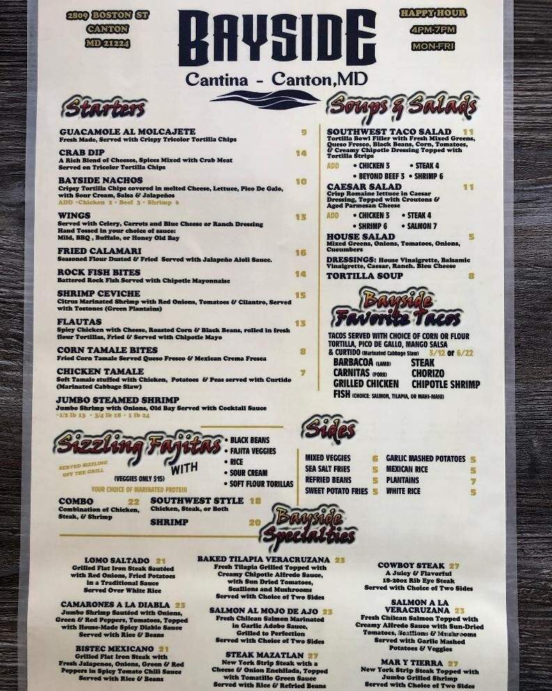 Bayside Cantina - Baltimore, MD menu_pic