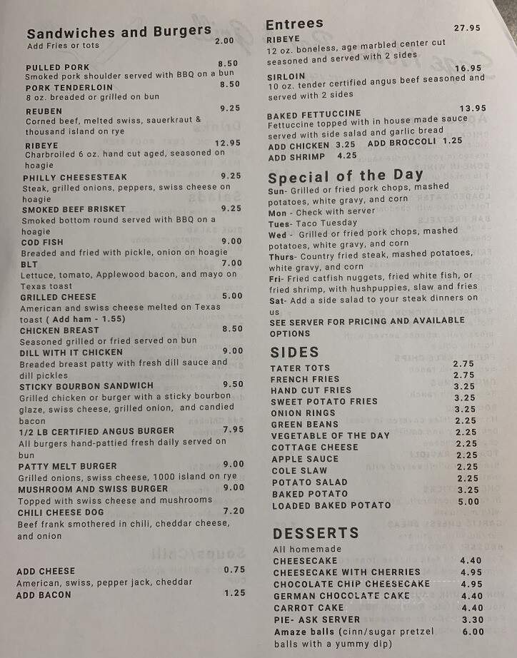 Sage House - Bunker Hill, IL menu_pic