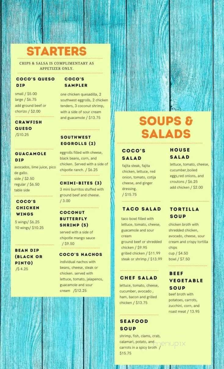 Coco's Mexican Grill - Raceland, LA menu_pic