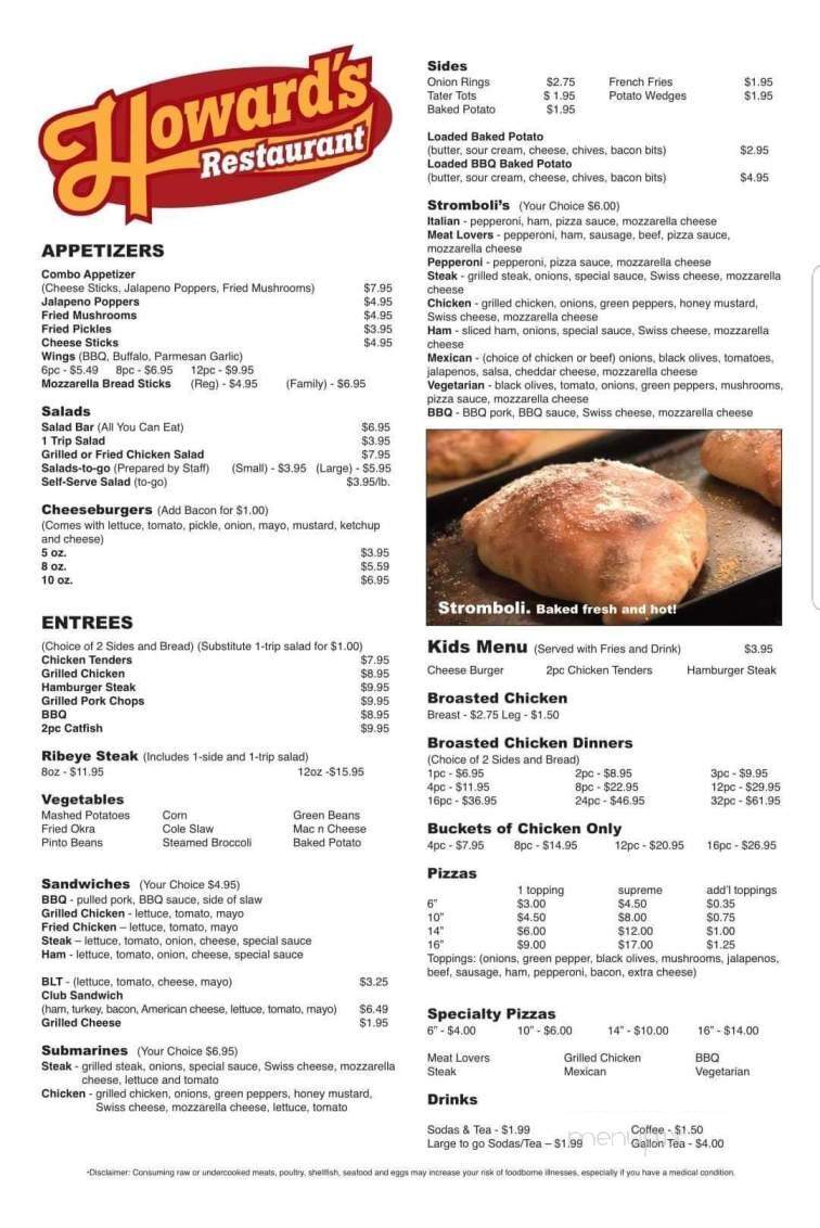 Howard's Restaurant - Henagar, AL menu_pic
