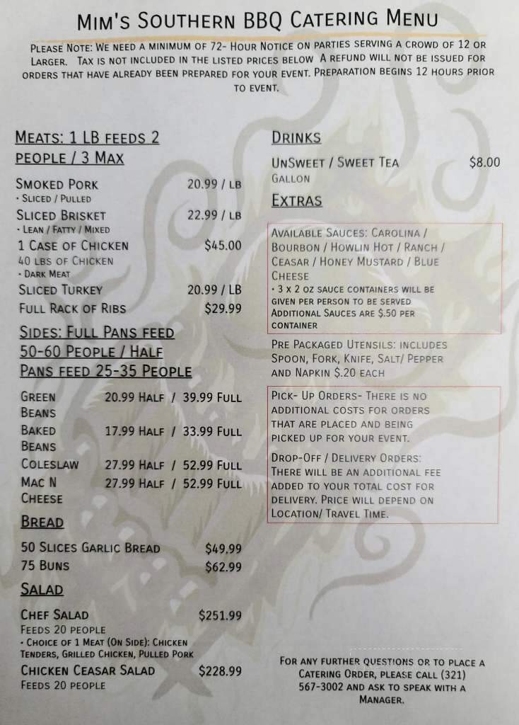 Mims Southern BBQ - Titusville, FL menu_pic