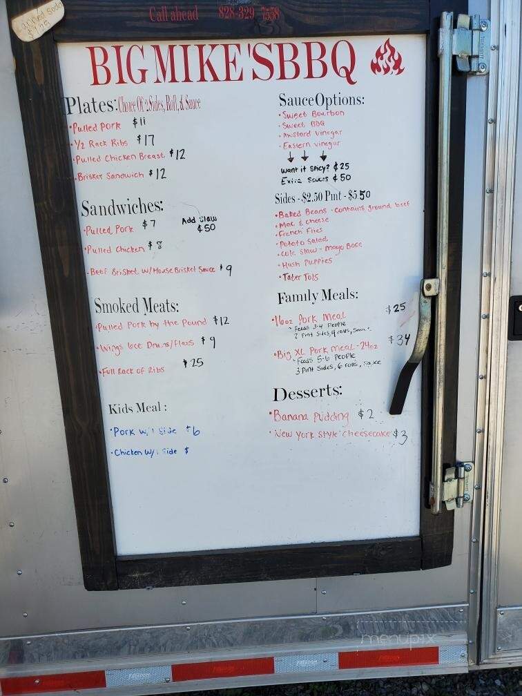 Big Mike's BBQ - Mills River, NC menu_pic