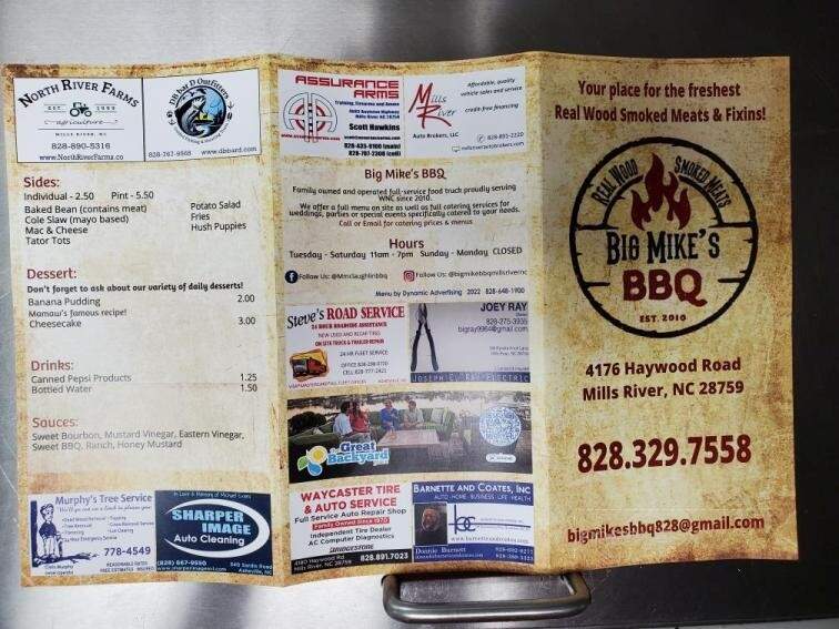 Big Mike's BBQ - Mills River, NC menu_pic