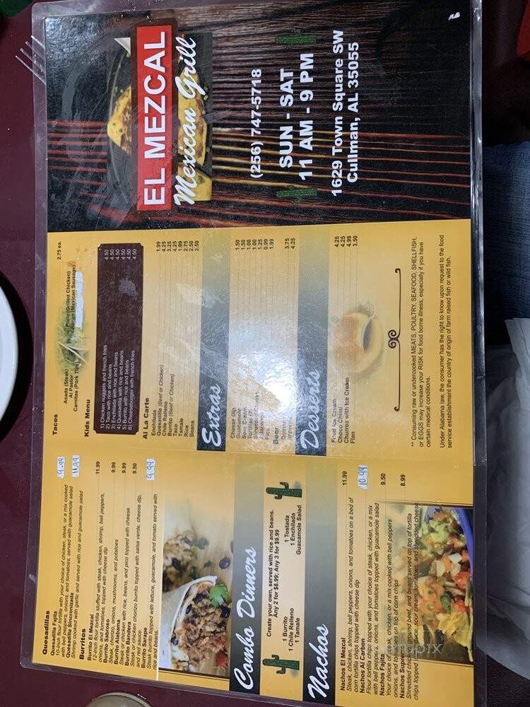 El Mezcal Mexican Grill - Cullman, AL menu_pic