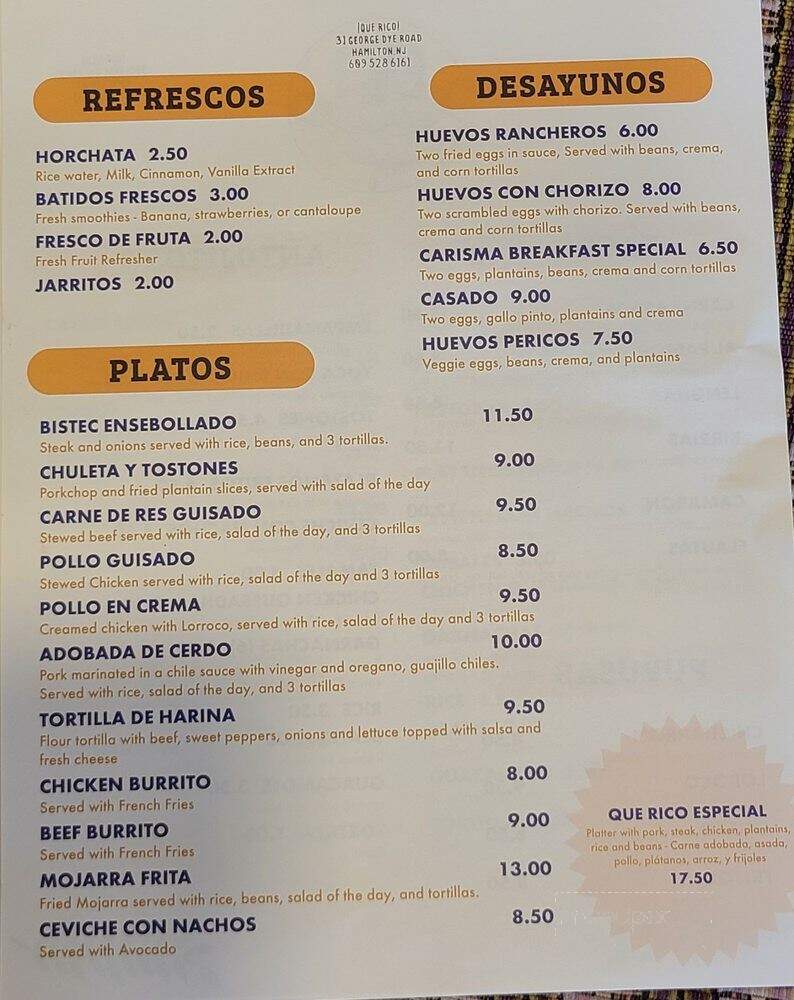 Que Rico - Trenton, NJ menu_pic