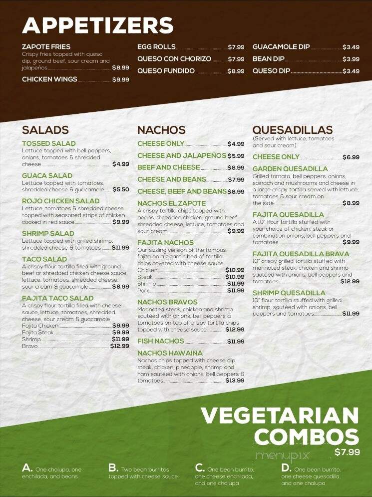 Zapote Mexican Grill - Bunkie, LA menu_pic