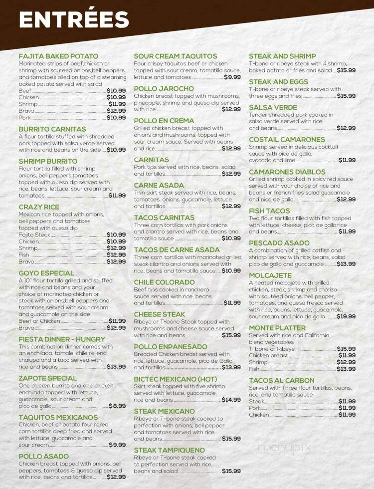 Zapote Mexican Grill - Bunkie, LA menu_pic