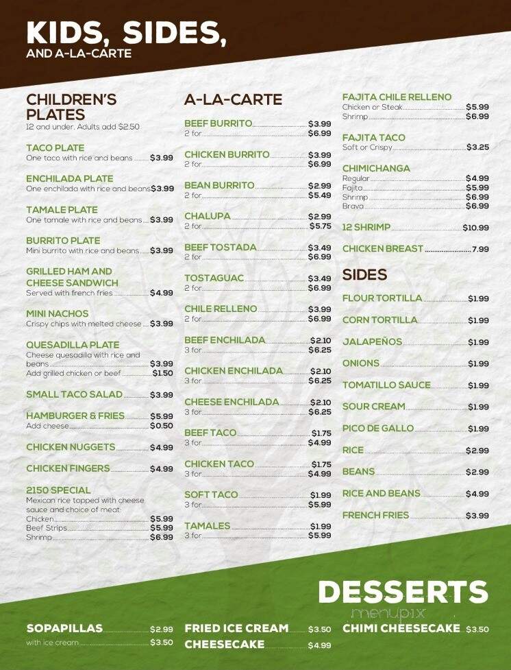 Zapote Mexican Grill - Bunkie, LA menu_pic
