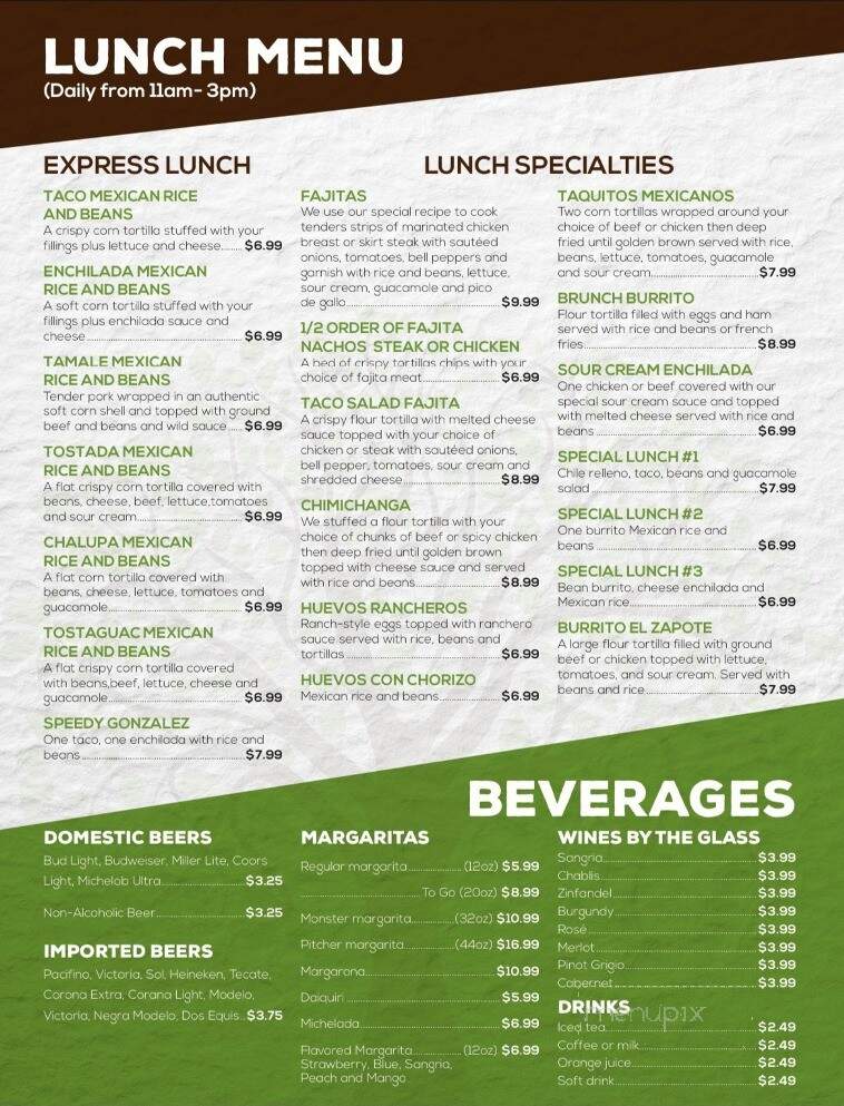 Zapote Mexican Grill - Bunkie, LA menu_pic