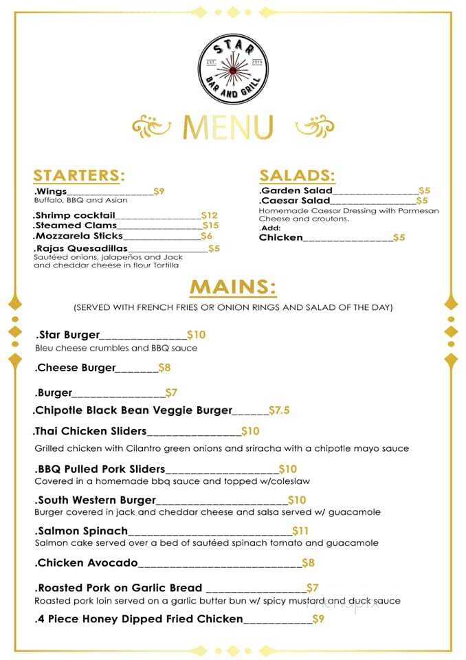 Star Bar and Grill - Liberty, NY menu_pic
