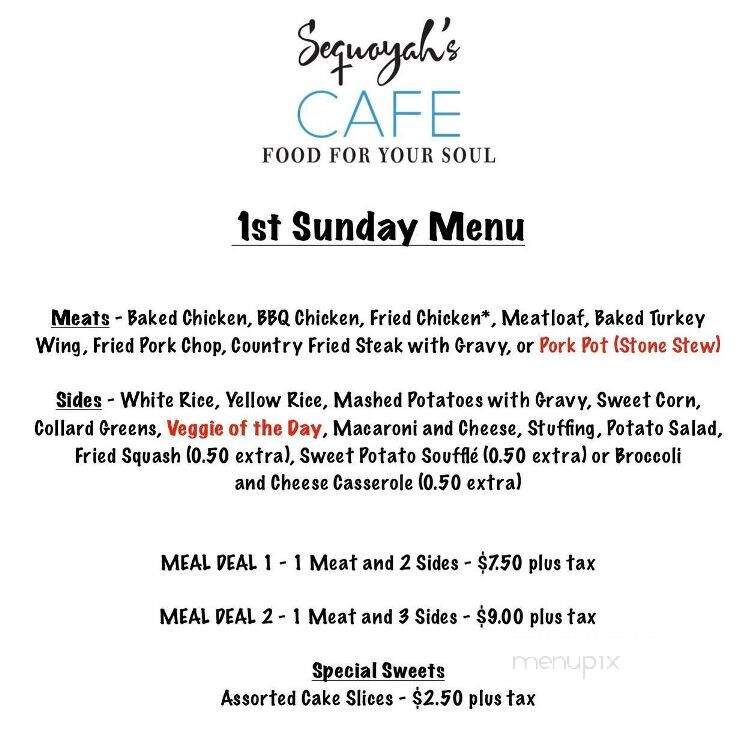 Sequoyah's Cafe - Holly Hill, SC menu_pic