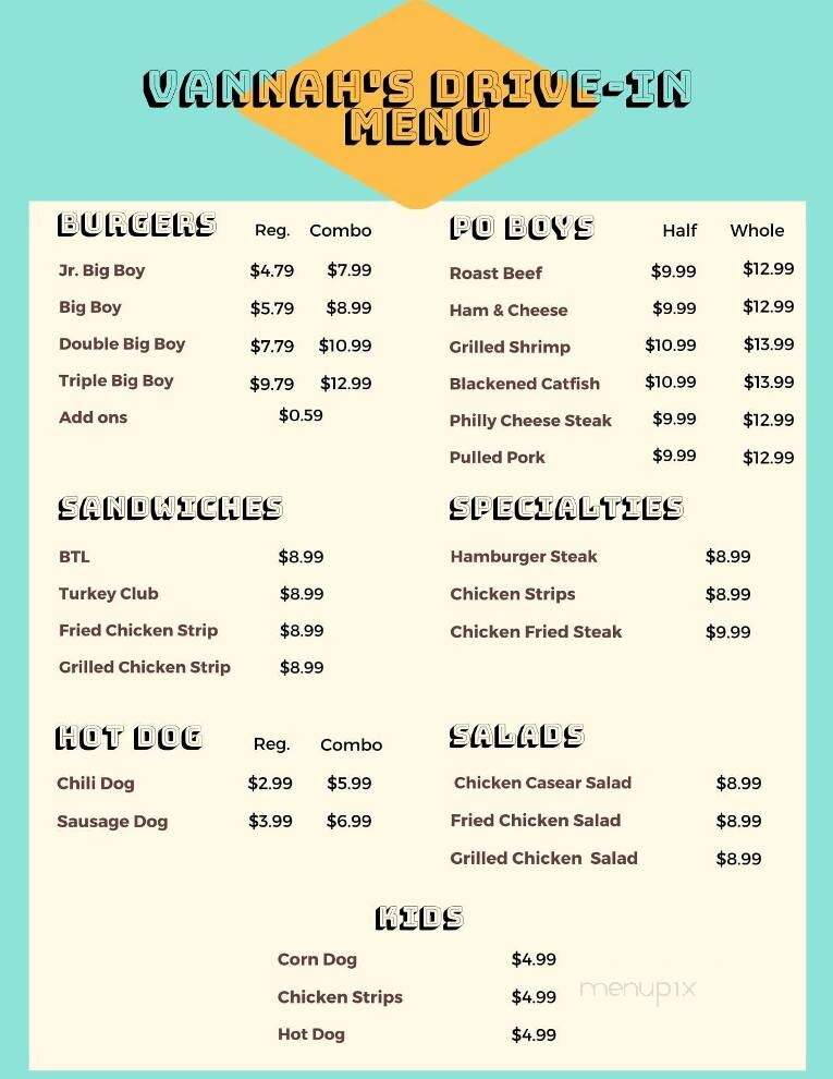 Vannah's Drive In - West Monroe, LA menu_pic